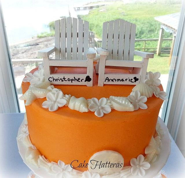 Orange and White Beach Wedding Cake