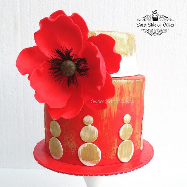 First Fondant Poppy - Decorated Cake by Sweet Side of - CakesDecor