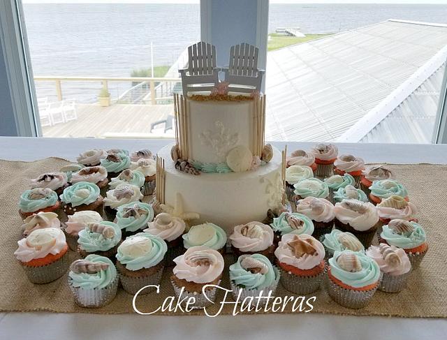 Small two tier with cupcakes Cake by Donna Tokazowski