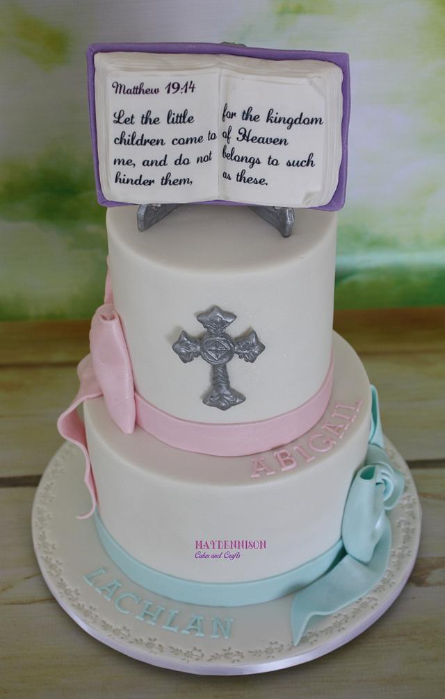 Joint Christening Cake Decorated Cake by Louise Neagle CakesDecor