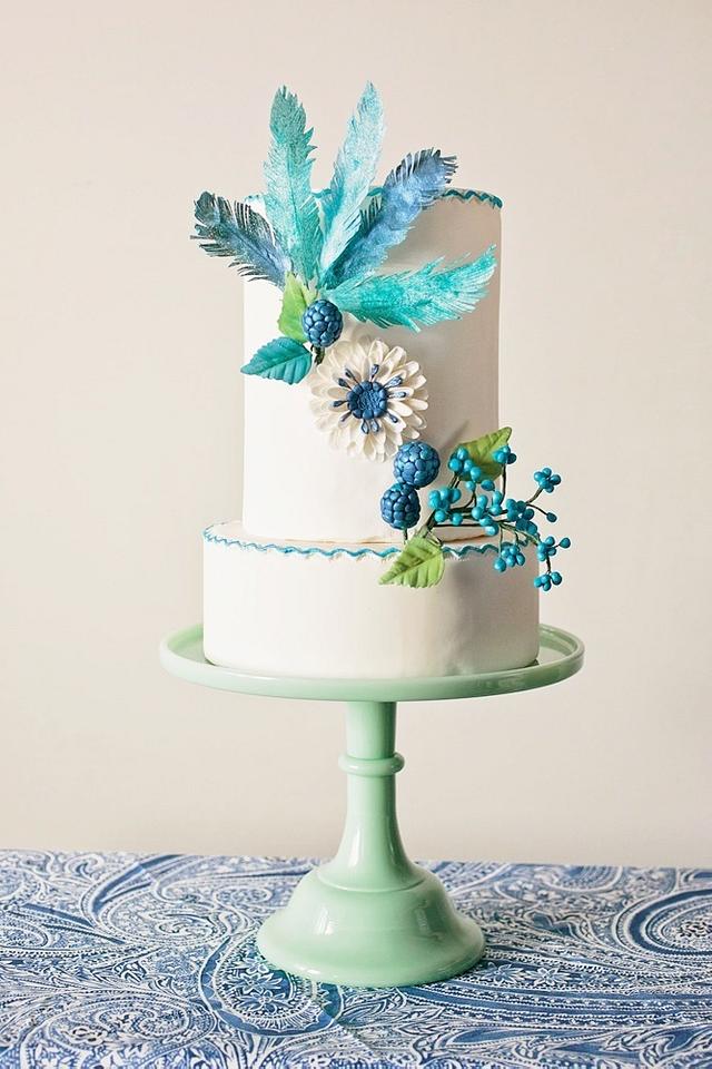Flowers and Feathers Bridal Shower Cake - Cake by - CakesDecor