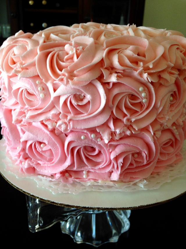 Pink Rosette Ombre Cake - Decorated Cake by Sweet - CakesDecor