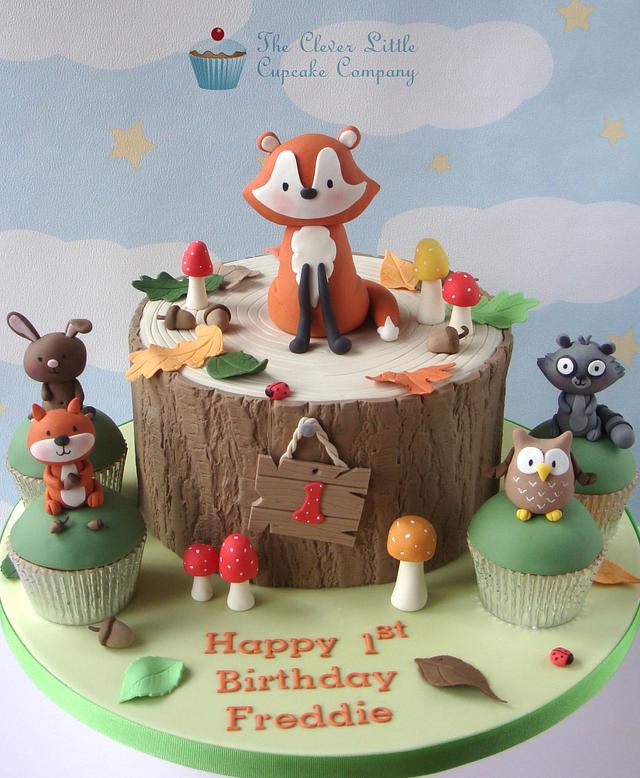 Woodland Themed 1st Birthday Cake - Decorated Cake by - CakesDecor