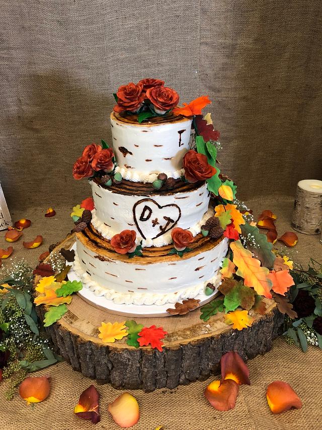 Fall Themed Birch Tree Wedding Cake Cake By Chezpa Cakesdecor