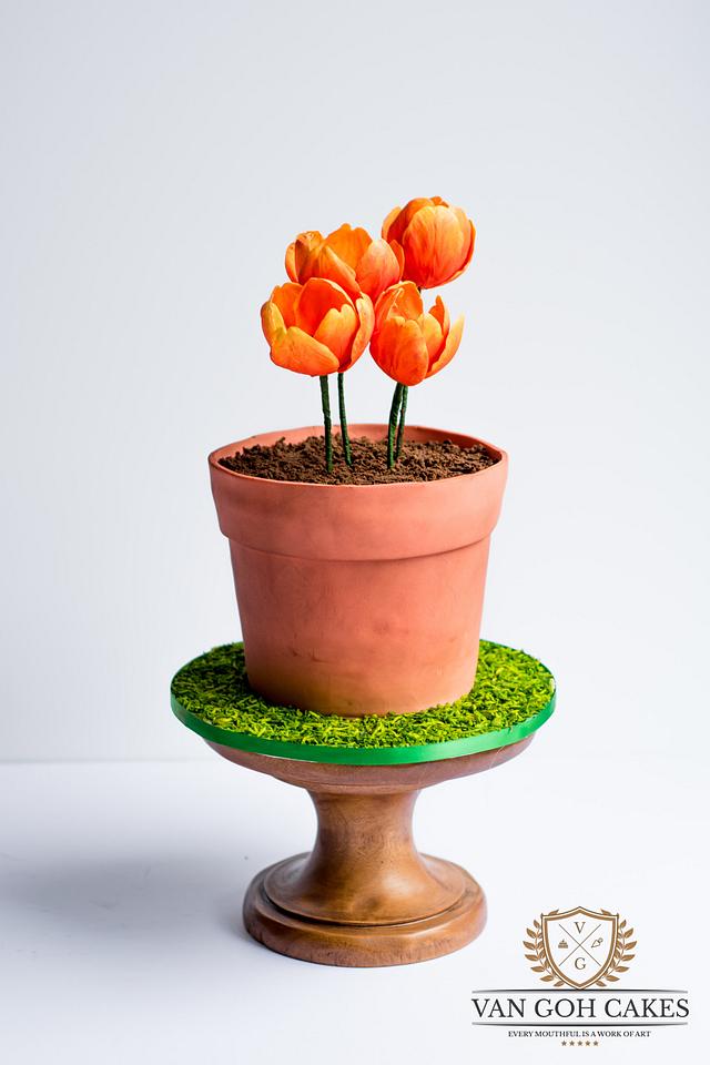 Tulip Flowerpot Decorated Cake By Van Goh Cakes Cakesdecor