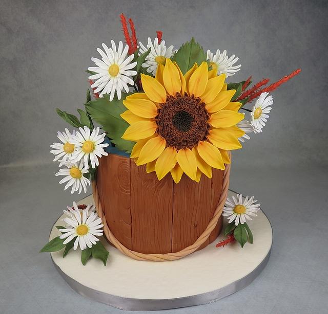Sunflower & daisies bucket cake MBalaska 7/31/2016