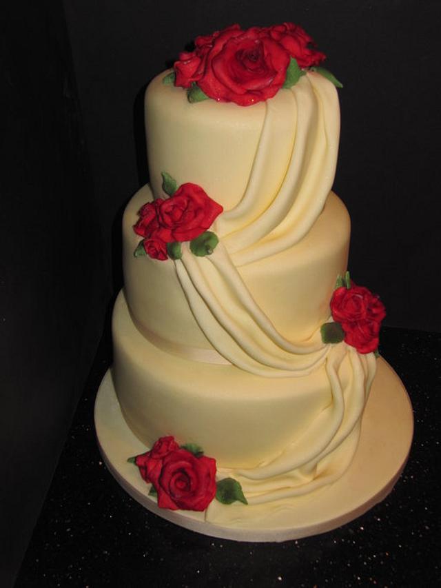 Drapes And Roses Wedding Cake Cake By D And K Creative Cakesdecor