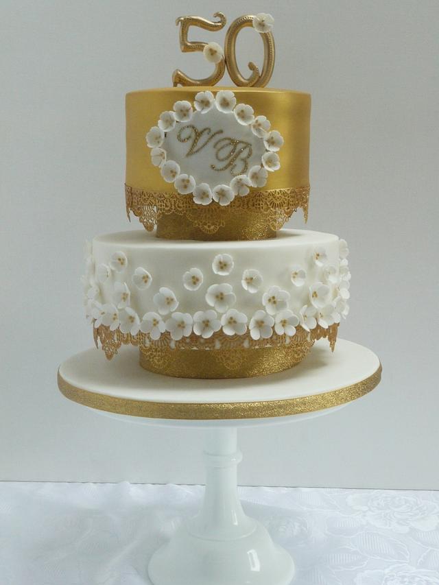 Vickie Golden Wedding Anniverary Cake - Decorated Cake by - CakesDecor