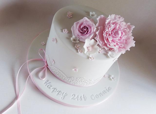 Grey and pink 21st birthday cake - Cake by Angel Cake - CakesDecor