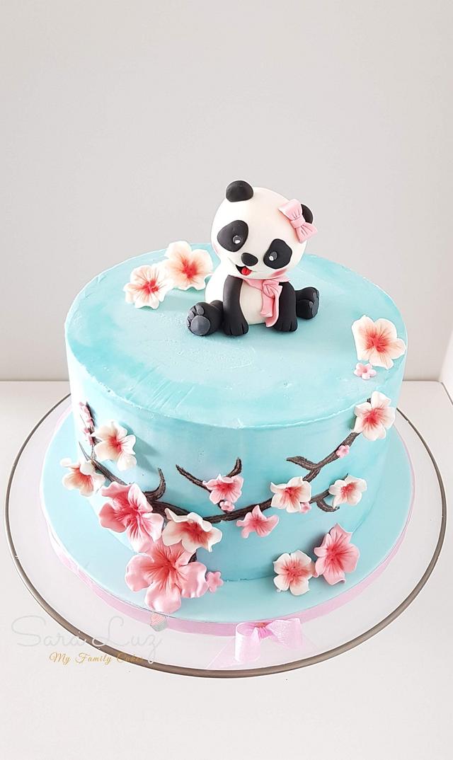 Panda and Cherry blossoms cake