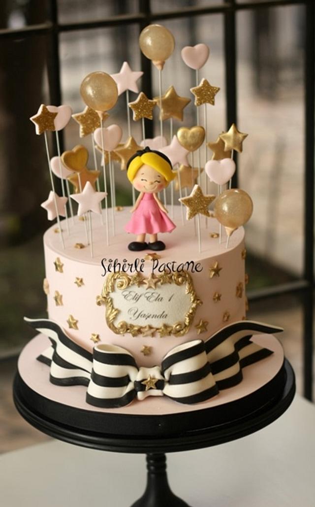 Baby Girl Stars and Balloons Cake