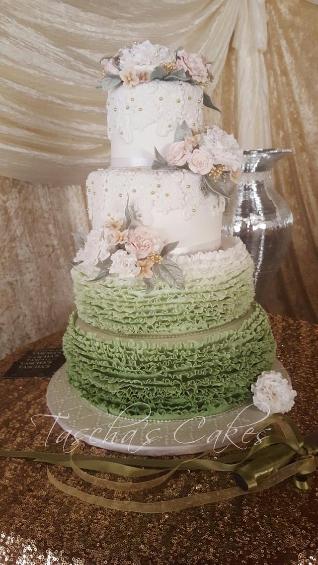 Vintage olive green and gold Wedding cake - cake by - CakesDecor