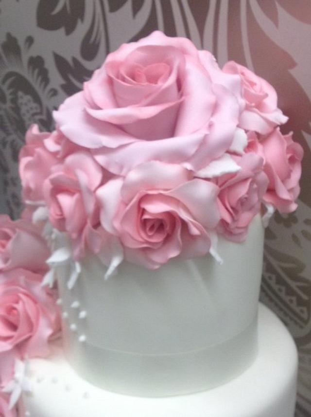 Pink Cascading Rose Wedding Cake Cake By Julie Hudson Cakesdecor
