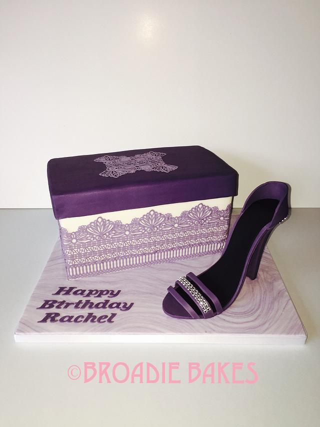Purple Lace Shoebox Cake And Shoe Decorated Cake By Cakesdecor 