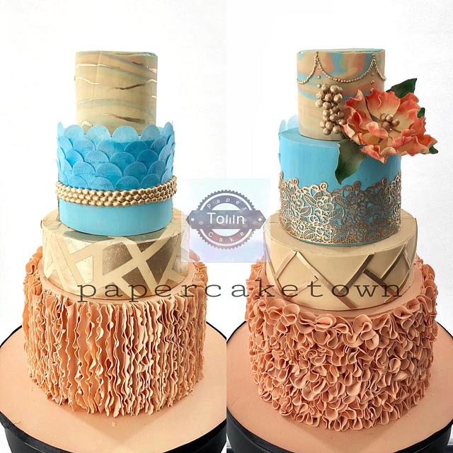 Master wedding cake with 2 sclupter upside and othersids 