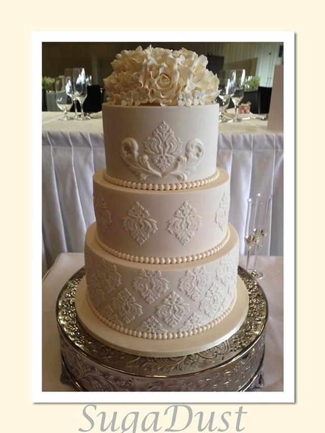 Ivory Damask Wedding Cake