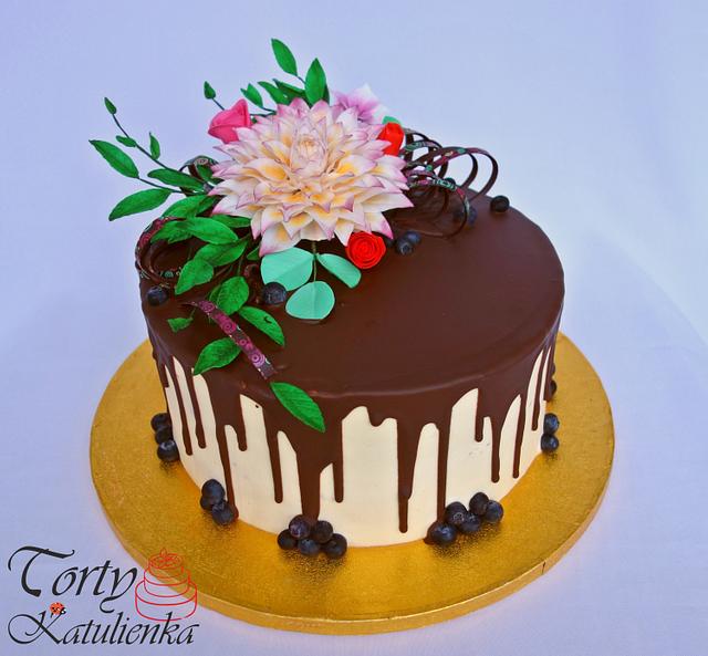 Drip Cake with fondant Dahlia Decorated Cake by Torty CakesDecor