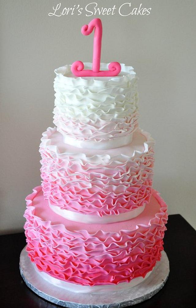 Pink Ombre Ruffle Cake Decorated Cake By Lori S Sweet Cakesdecor