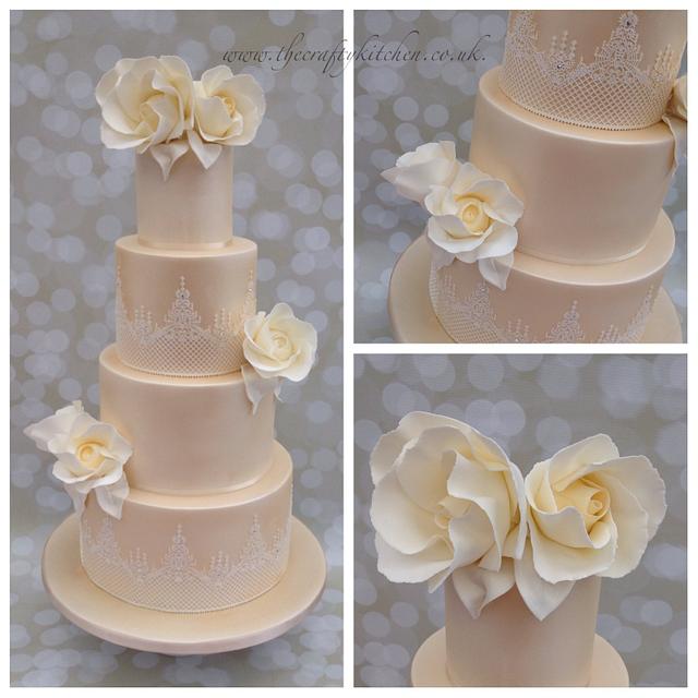 Champagne & Roses Wedding Cake
