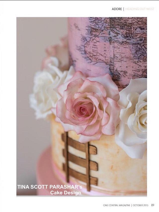Cake Central magazine feature - Vintage Maps and Trains Wedding Cake