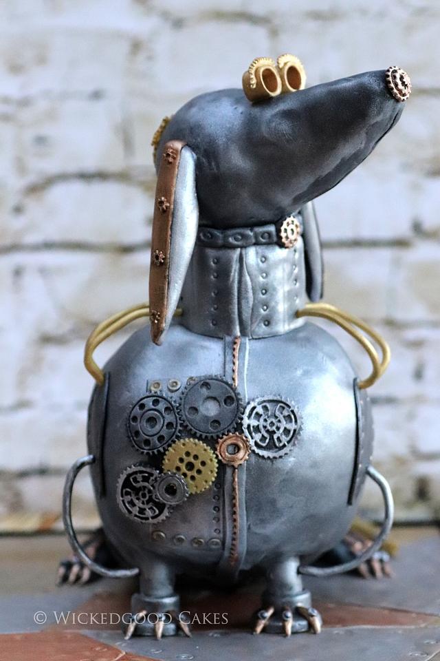 steampunk dachshund statue