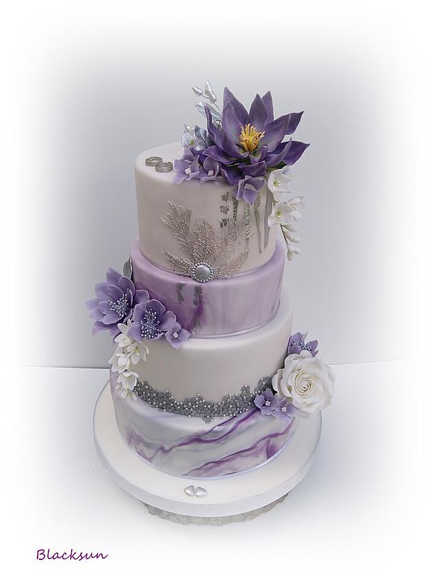 Purple Three tier Wedding cake - Pink Cocoa