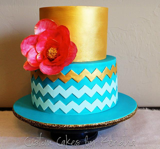 Teal And Gold Chevron Decorated Cake By Kendra Cakesdecor 4168