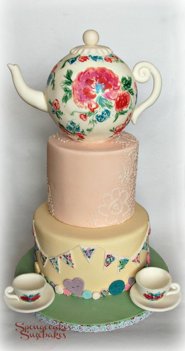 Tea Party Wedding Cake - Decorated Cake by Spongecakes - CakesDecor