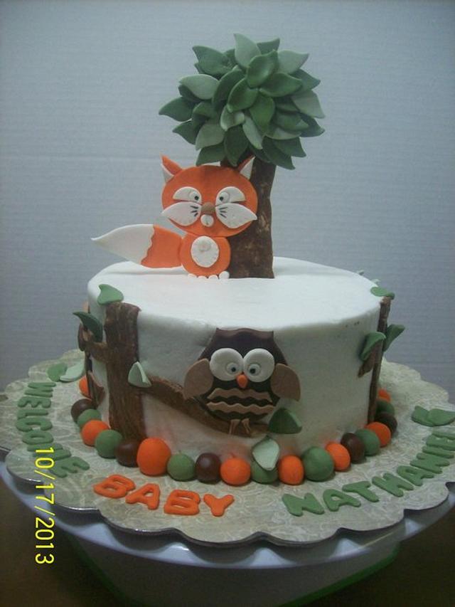 Woodland Animals Baby Shower - Decorated Cake by Chris - CakesDecor