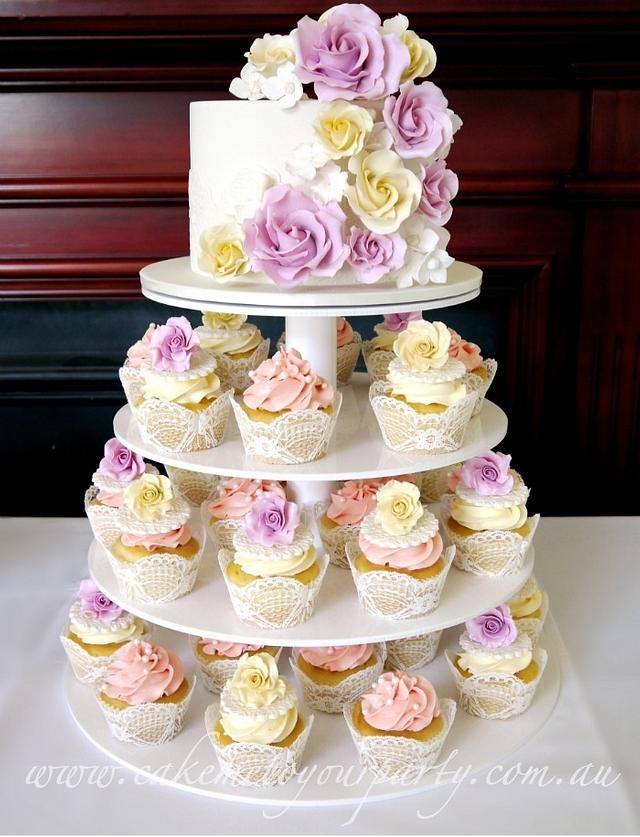 Lace and Rose wedding cake tower - Decorated Cake by Leah - CakesDecor