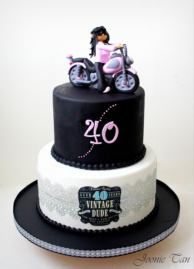 Biker Chick going 40 - Decorated Cake by Joonie Tan - CakesDecor