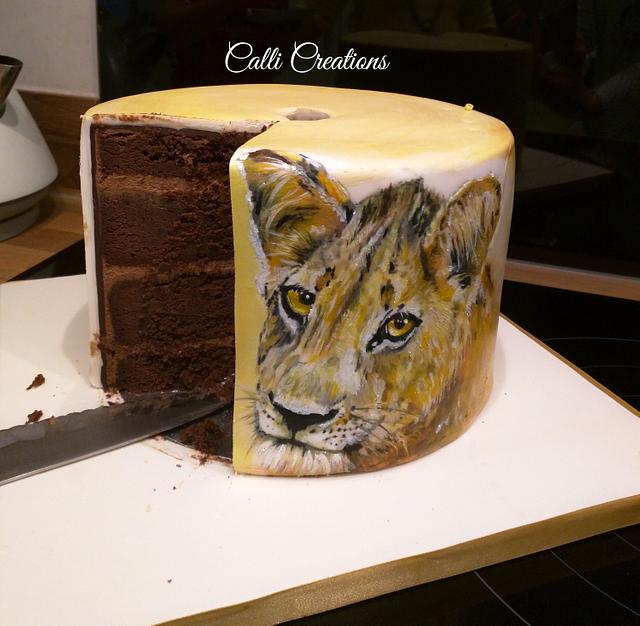 African Lion Painting Sketch Birthday Cake