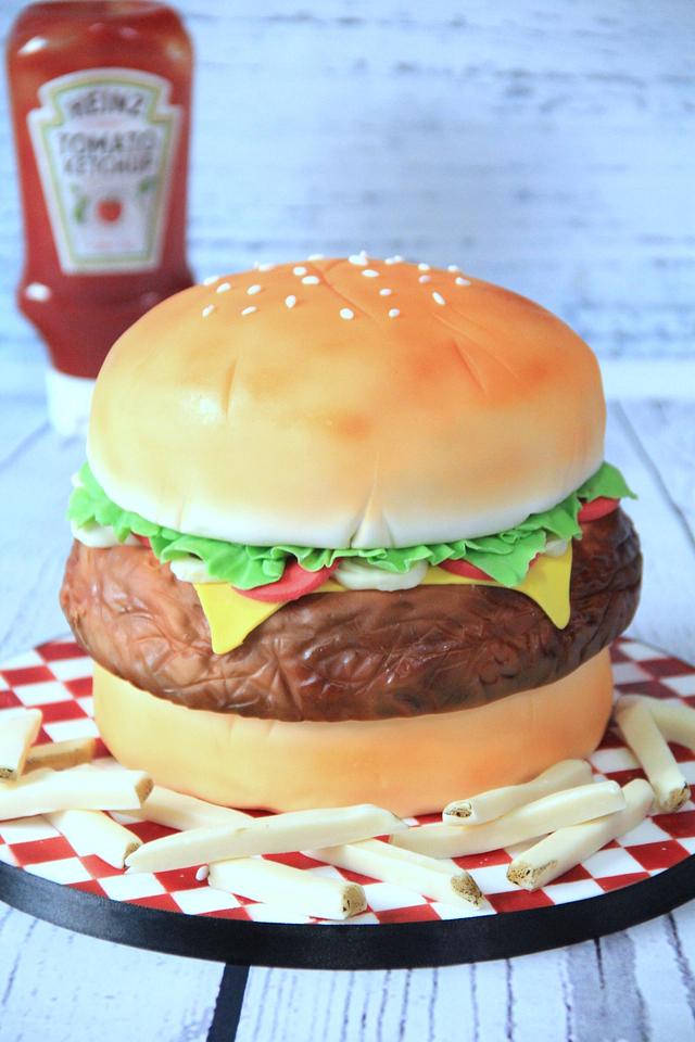 Burger Cake Decorated Cake By Cake Addict Cakesdecor