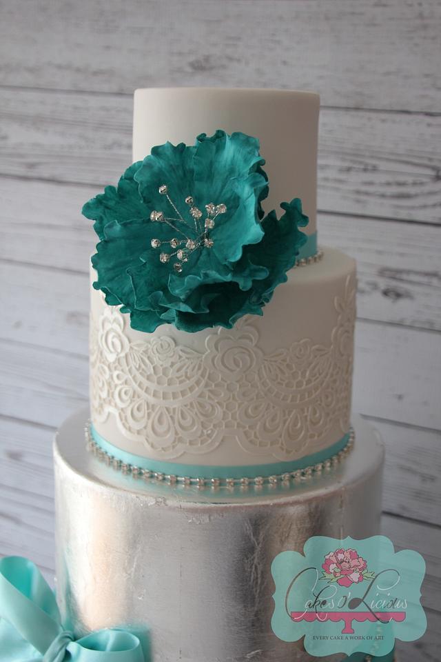 Jade green and silver vintage style wedding cake Cake CakesDecor