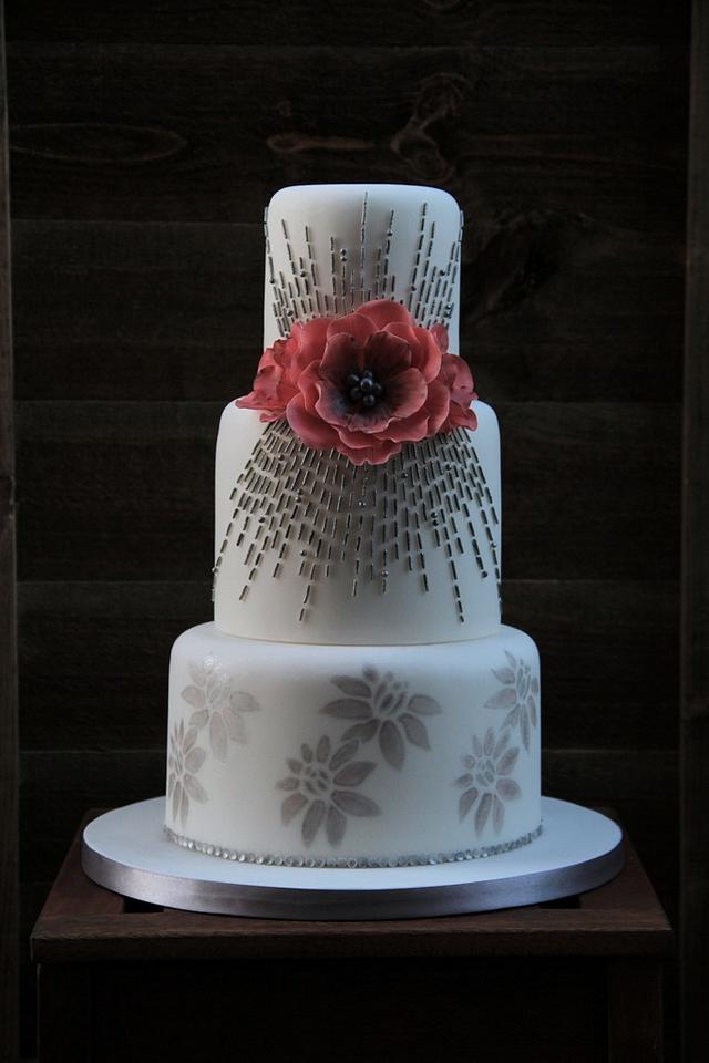 white and silver gray wedding cake