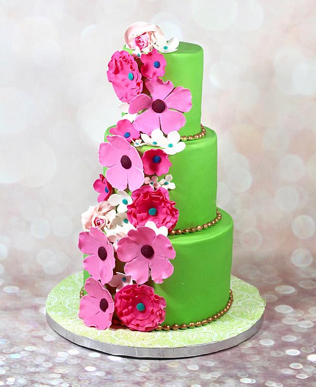 Green and pink cake Decorated Cake by soods CakesDecor