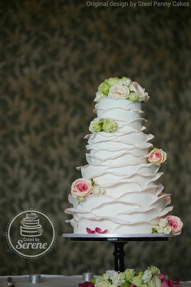 Rose Petals Ruffles Wedding Cake