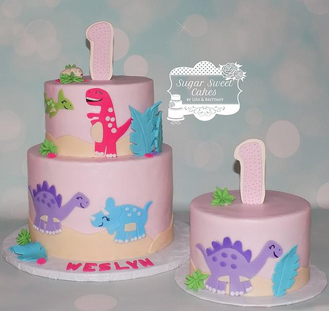 Girly Dino 1st Bday - Decorated Cake by Sugar Sweet Cakes - CakesDecor