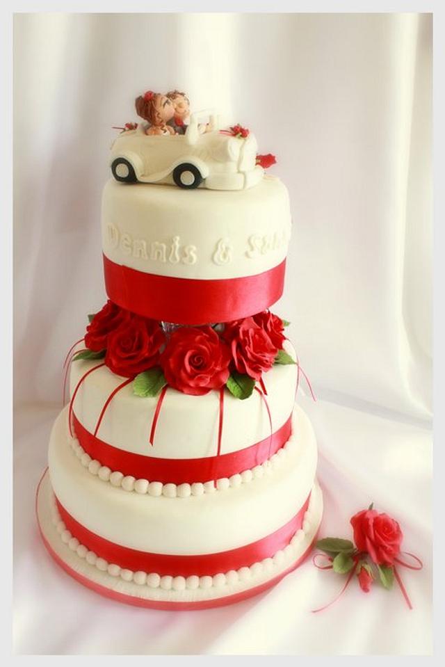 Red and White wedding cake! - Cake by Karen Dodenbier - CakesDecor