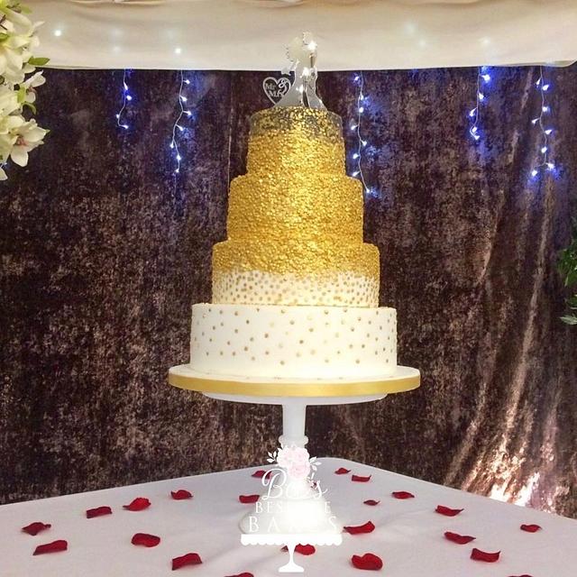 Gold Sequin Wedding Cake Decorated Cake By Sweet Cakesdecor