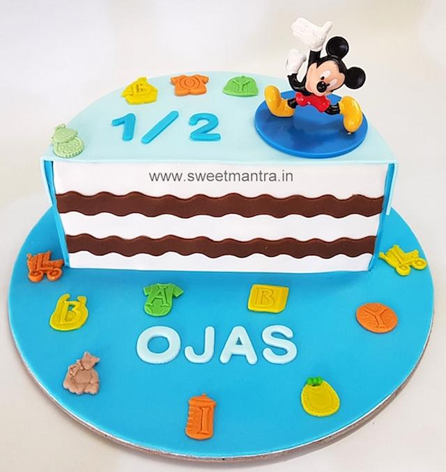Half Year 6 Months Birthday Theme Fondant Cake For Boy Cakesdecor