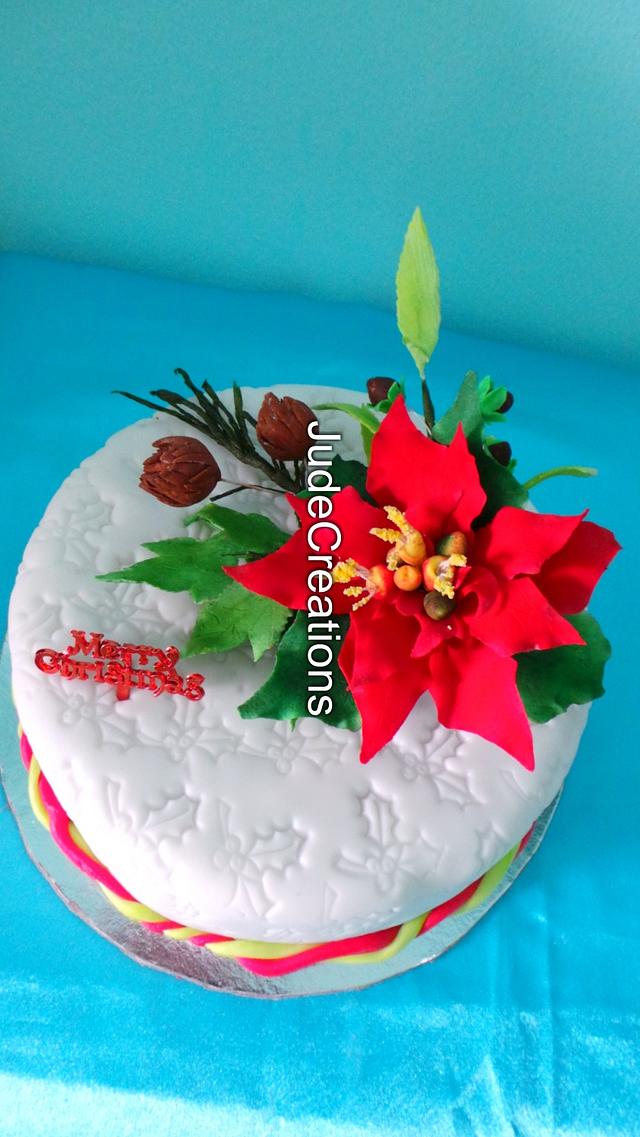 Poinsettia Christmas Cake  Decorated Cake by  CakesDecor