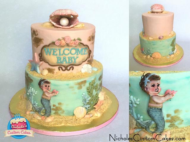 mermaid baby shower cake