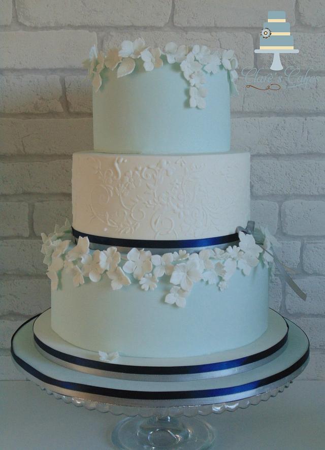 Blue and White Wedding Cake - Cake by Clare's Cakes - - CakesDecor