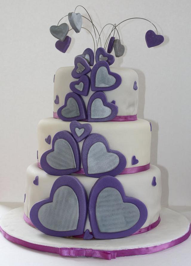 Silver and Purple Hearts - Decorated Cake by Chaitra - CakesDecor