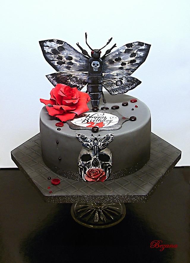 Black Edible Butterflies and Moths Cake