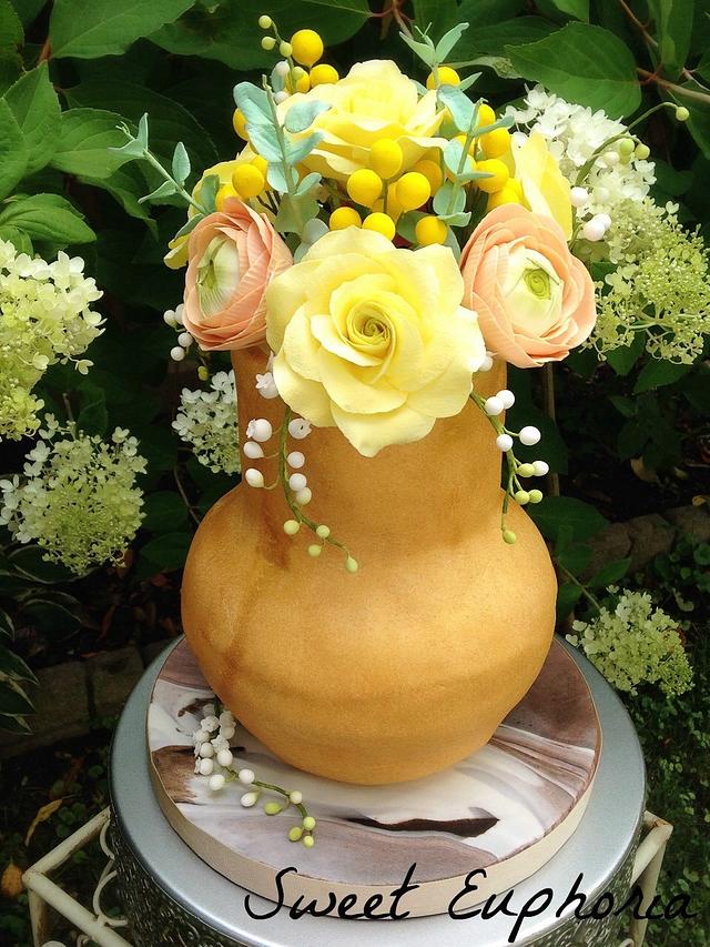Golden Vase Decorated Cake by Sweet Euphoria NY CakesDecor