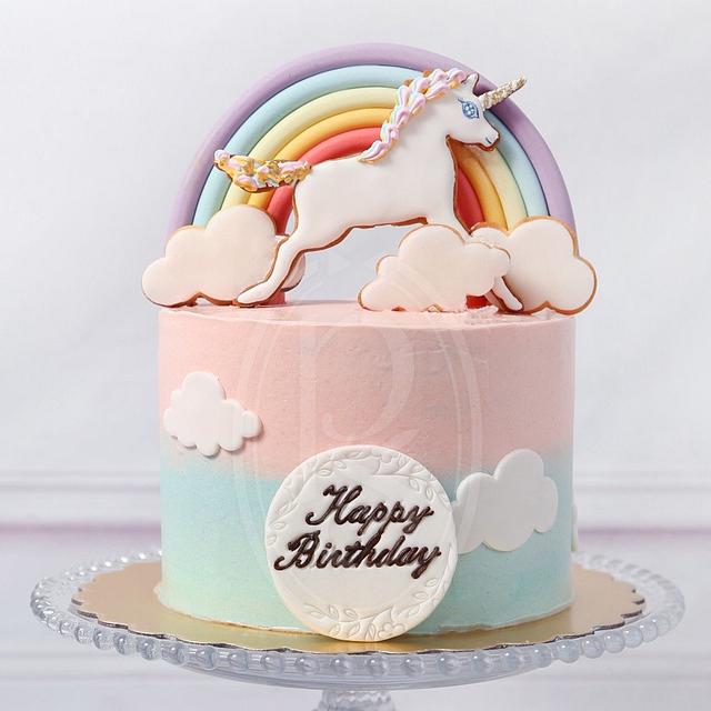 Rainbow Unicorn Butter Cream Cake - Decorated Cake by - CakesDecor