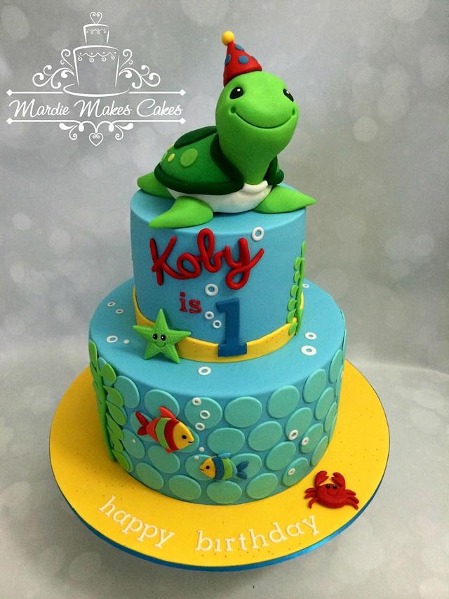 1st Birthday Turtle - Decorated Cake by Mardie Makes - CakesDecor