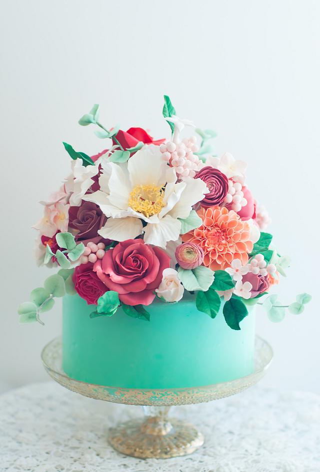 Floral Mint Cake - Decorated Cake by Lulusweetsandcake - CakesDecor